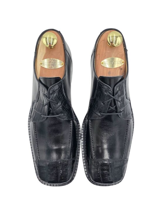NEW Vintage Belvedere Black Exotic Crocodile Italy Dress Shoes 7.5M Square Toe main image 6